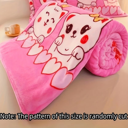 1pc Cute Cartoon Print Blanket, Flannel Blanket, Soft Warm Throw Blanket Multi-purpose Blanket For Couch Sofa Bed Office Camping Travelling