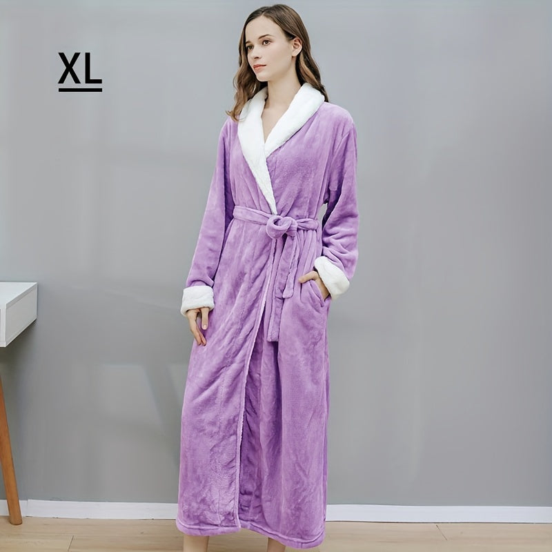 1pc Ultimate Flannel Bathrobe - Super-Soft & Cozy, Full-Length Nightgown, Insulated for Winter Warmth, Perfect Unisex Home Robe - Your Everyday Luxury Bathroom Essential