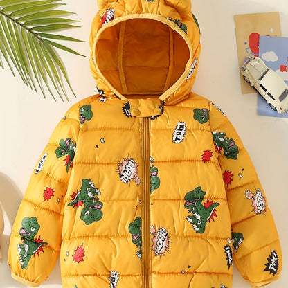 Toddler Boy Dinosaur Pattern Hooded Padded Jacket