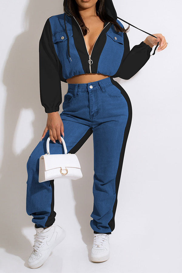 storexq Patchwork Boyish Zipped Design Pant Suit