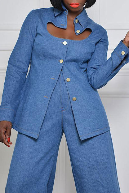 storexq Solid Color Unique Cut-out Pant Suit