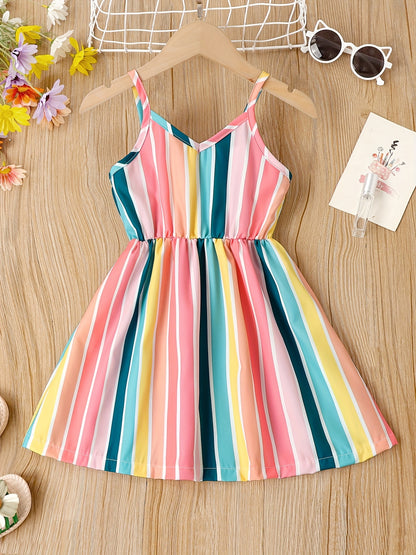 Chic Summer Striped V-Neck Cami Dress for Girls: Easy-Care, Breathable & Durable – Ideal for Party & Beach Fun