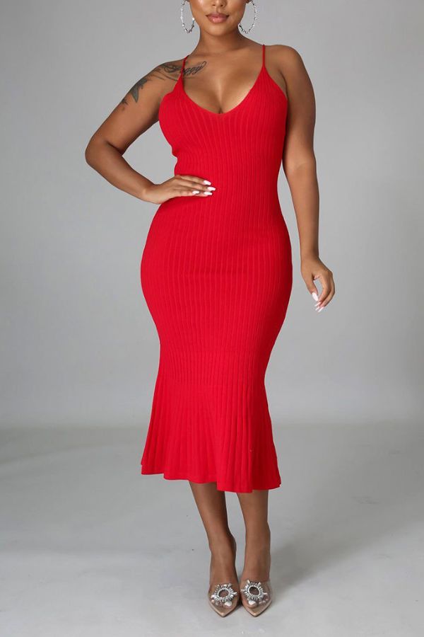 storexq Solid Color Smart Midi Dress