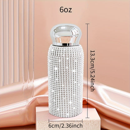 1pc, Sparkling Studded Vacuum Flask, 6oz/8oz Stainless Steel Insulated Water Bottles, Mini Travel Thermal Cups, For Hot And Cold Beverages, Summer Winter Drinkware, Christmas Gifts, Valentine's Day Gifts