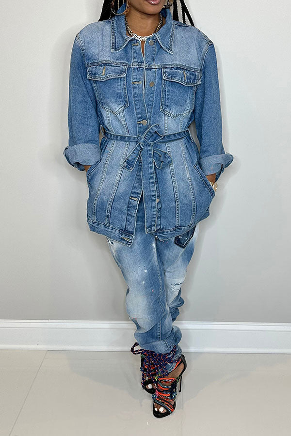 storexq Gradient Versatile Belted Denim Coat