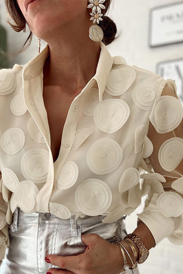 storexq 3D Rounded Leaf Design Unique Button Blouse