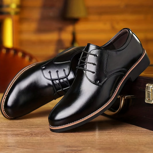 Classic Round Toe Lace-Up Derby Shoes - Premium Wear-Resistant Non-Slip Soles, Breathable Leather Upper, Comfortable Fit for Middle-Aged Men's Formal Occasions, Wedding Party, Business Events