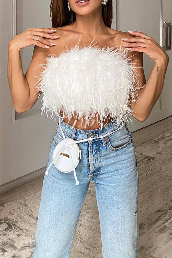 storexq Solid Color Fluffy Bandeau Vest