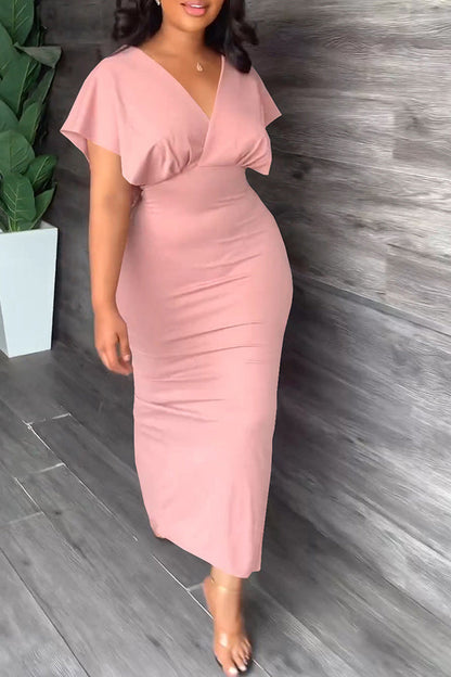 storexq Solid Color Feminine High Split Midi Dress