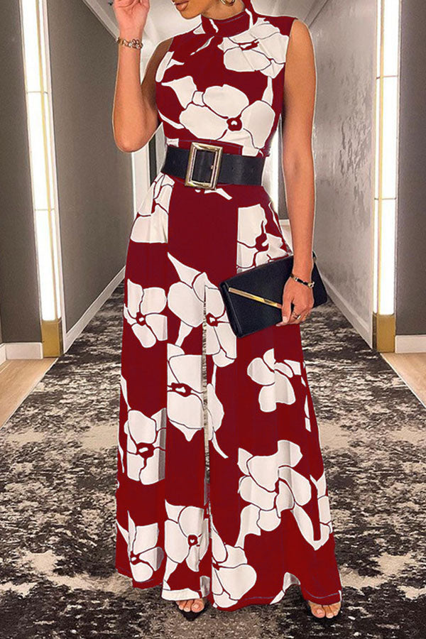 storexq Floral Print Feminine Wide Leg Jumpsuit