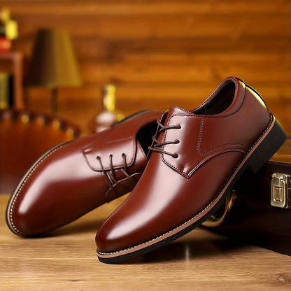 Classic Round Toe Lace-Up Derby Shoes - Premium Wear-Resistant Non-Slip Soles, Breathable Leather Upper, Comfortable Fit for Middle-Aged Men's Formal Occasions, Wedding Party, Business Events