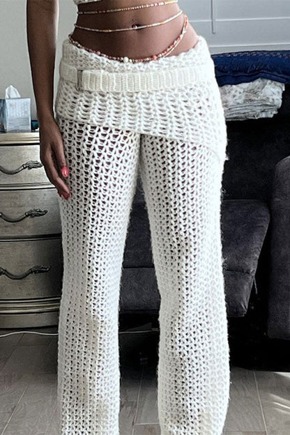 storexq Crochet Cutout Unusual One Shoulder Pant Suit