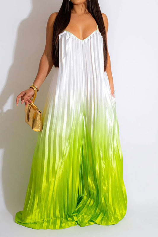 storexq Gradient Striking Wide Leg Pleated Jumpsuit