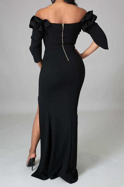 storexq Solid Color Elegant High Slipt Maxi Dress