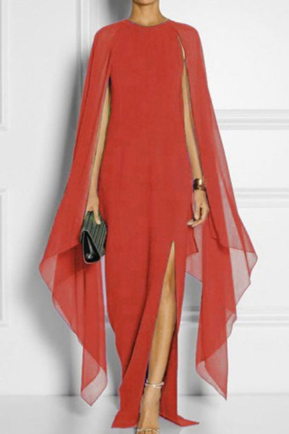 storexq Solid Color Modern Cape Sleeve Irregular Maxi Dress