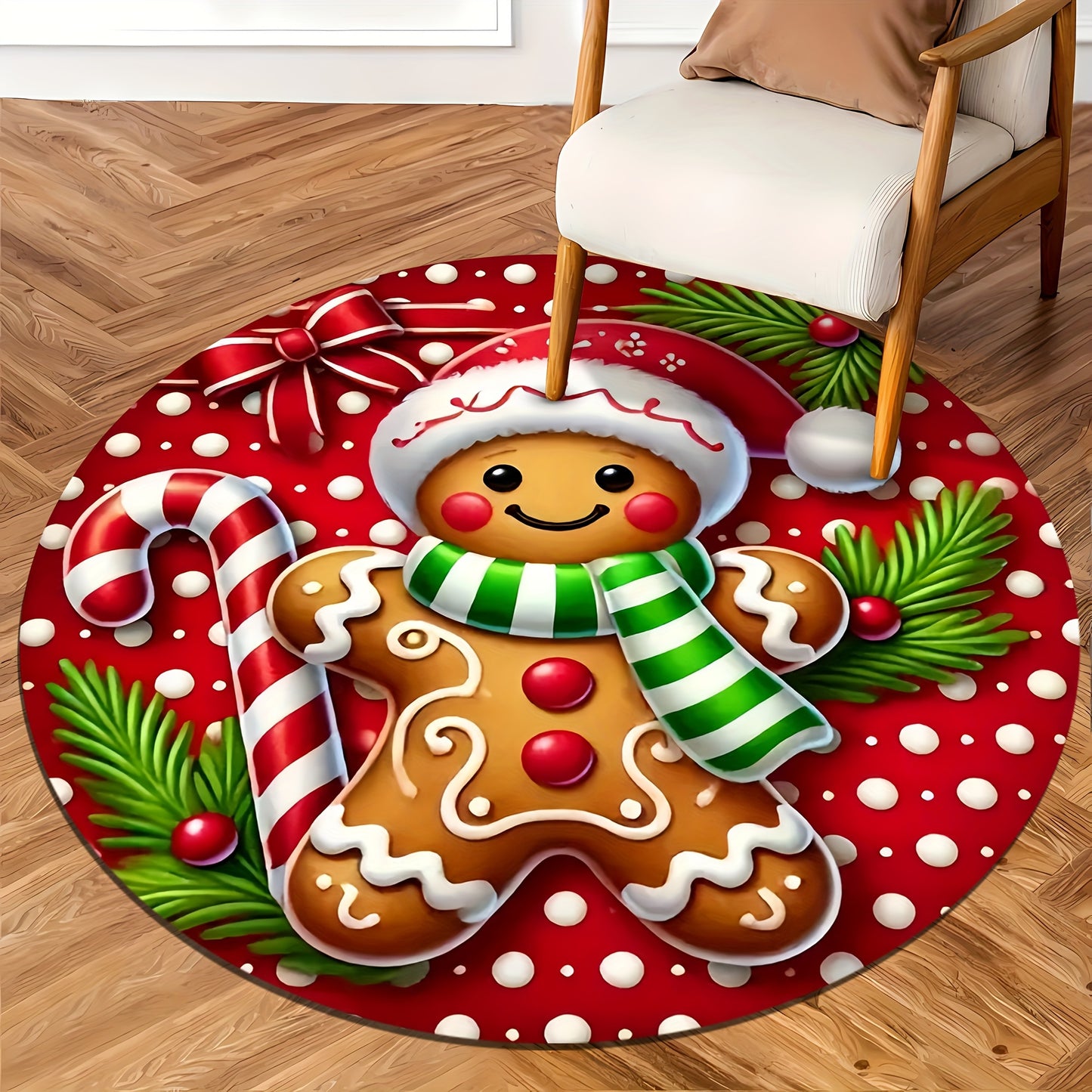 Christmas Gingerbread for Man Round Rug - Soft, Absorbent & Non-Slip, Perfect for Entryway, Living Room, Bedroom Decor | Machine Washable Flannel Memory Foam Mat