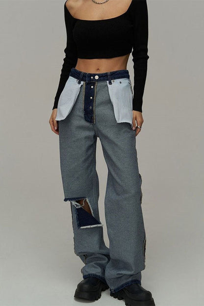 storexq Inside-Out Chic Wide Leg Ripped Jeans