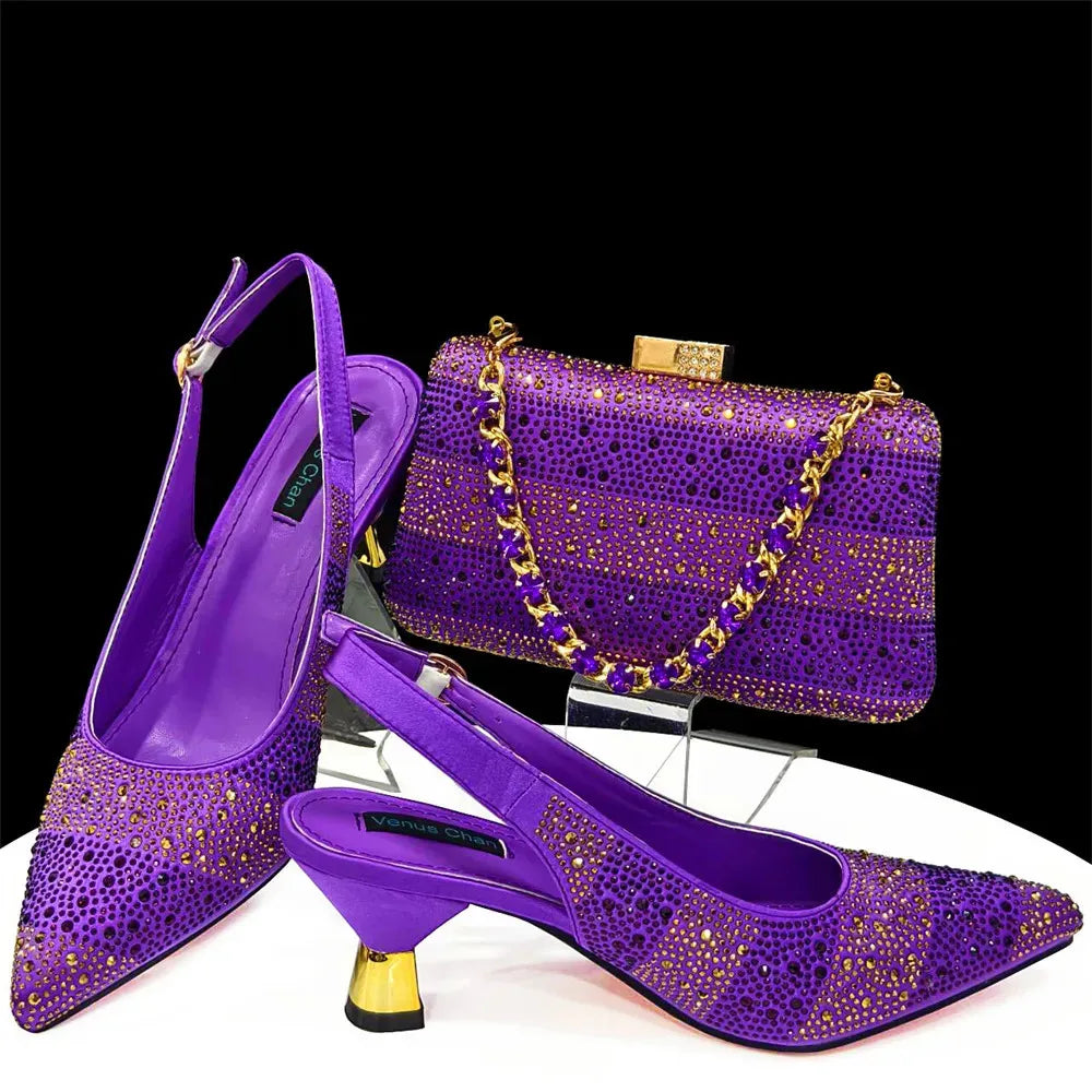 Doershow come Matching Women Shoe and Bag Set Decorated green Nigerian Shoes Italy set HAS115 240615