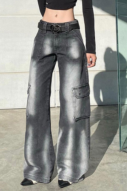 storexq Gradient Hippy Multi Pocket Wide Leg Jeans