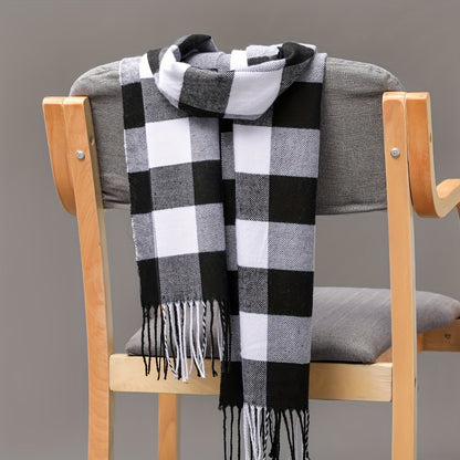 1pc Plaid Winter Men's Scarf, Men's Tassel Scarf, Ideal choice for Gifts