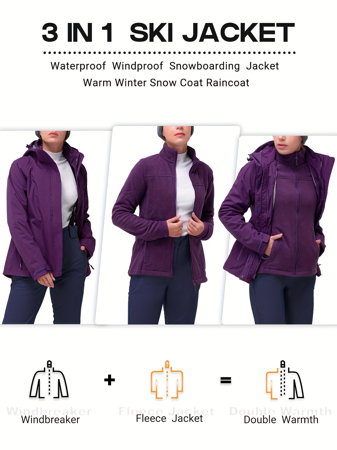 Waterproof Thermal Windproof Jacket - Solid Color Hooded Coat with Zipper Pocket for Fall & Winter, Warm and Breathable Women's Clothing