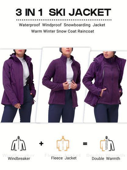 Waterproof Thermal Windproof Jacket - Solid Color Hooded Coat with Zipper Pocket for Fall & Winter, Warm and Breathable Women's Clothing