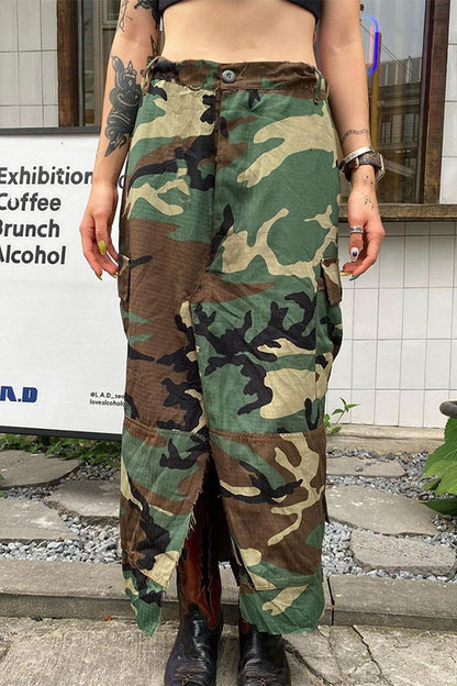 storexq Camouflage Hippy Multi Pocket High Split Skirt