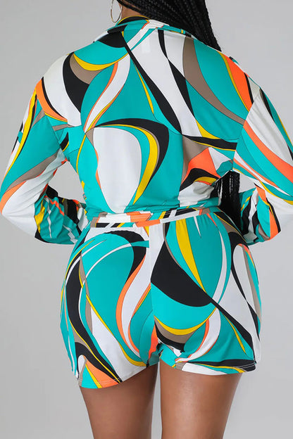 storexq Abstract Print Tropical Tie Front Pant Suit