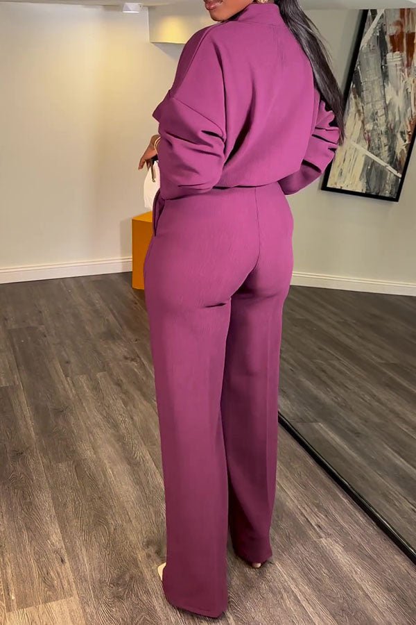 storexq Solid Color Modern Wide Leg Pant Suit