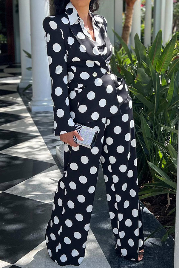 storexq Polka Dot Peak Lapel Feminine Pant Suit