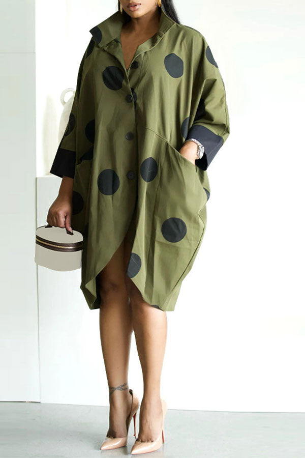 storexq Polka Dot Oversized Button Irregular Midi Dress