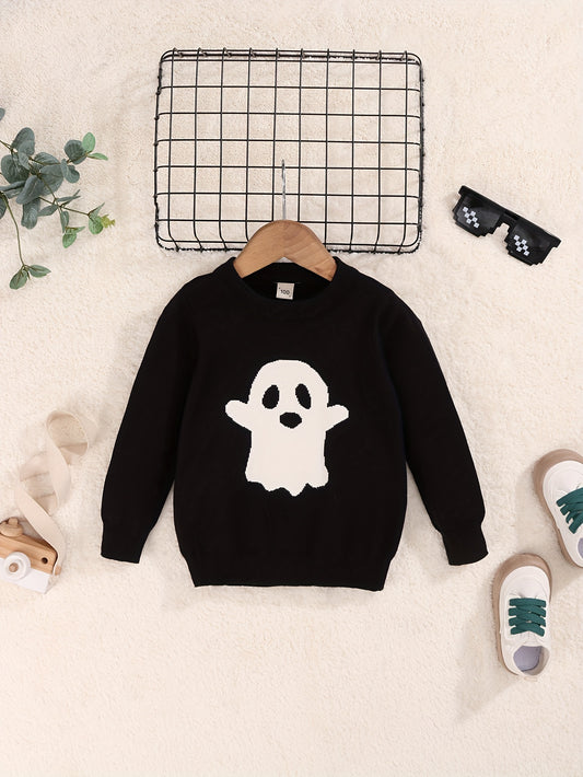 Spooky Ghost Cable Knit Sweater for Kids - Soft, Long Sleeve, Casual Pullover Top for Boys - Perfect for Halloween, Spring, Fall, Winter, and as a Thoughtful Gift