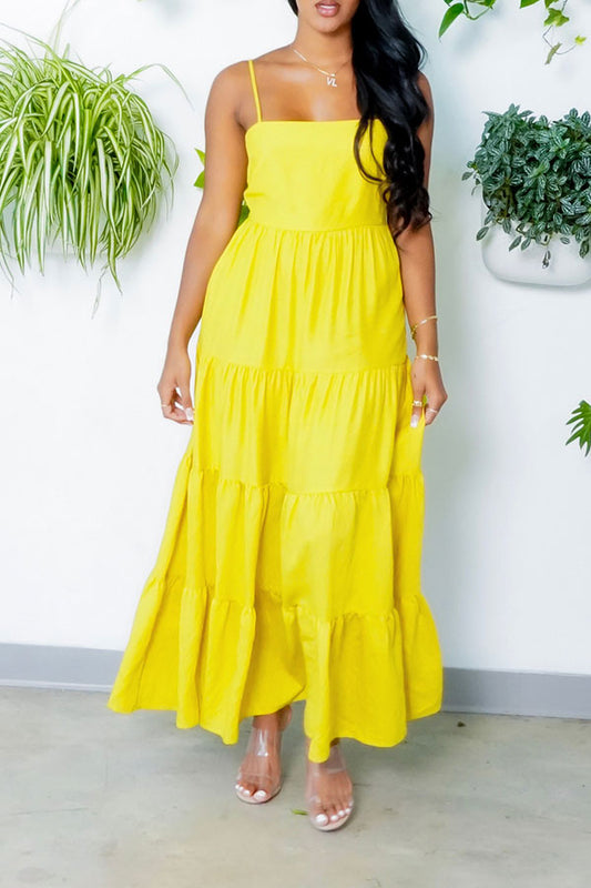 storexq Solid Color Romantic Backless Maxi Dress