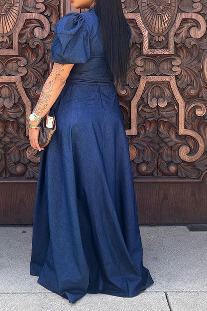 storexq Solid Color Modern Lace-Up Maxi Dress