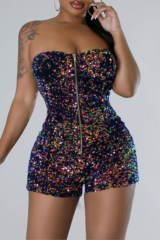 storexq Sequined Sparkly Strapless Bodycon Romper