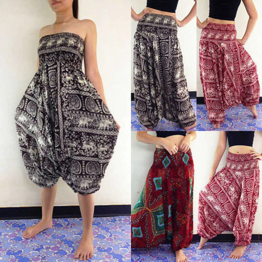 Women Wide Leg Pants Baggy Afghani Genie Indian Aladdin Print High Waist Fashion Trouser Plus Size Loose Chiffon Clothing Q0801