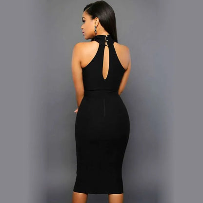 Summer Sleeveless Midi Bodycon Dress Backless Sexy Women Dress Club Wear Elegant Mesh Party Dresses