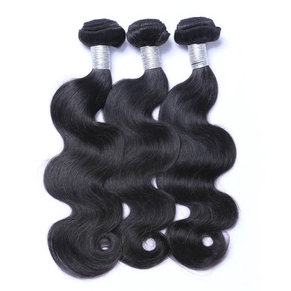 Brazilian Body Wave Human Hair 3 Bundles With Closures Natural Black Color