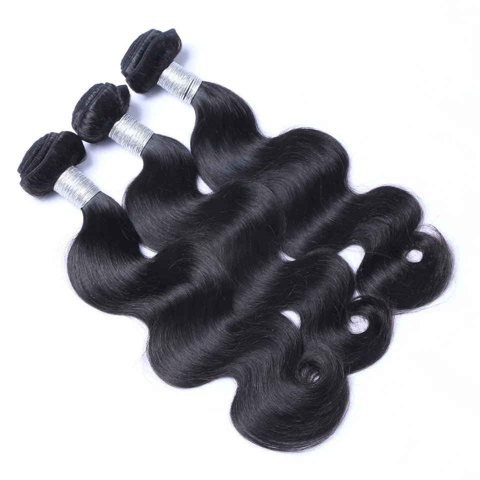 Brazilian Body Wave Human Hair 3 Bundles With Closures Natural Black Color