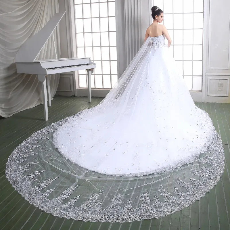 100% Real Image!  Luxury Ball Gown Wedding Dresses Sweetheart Crystal Beaded Tulle Royal Wedding Gowns Cathedral Train Lace Up Back