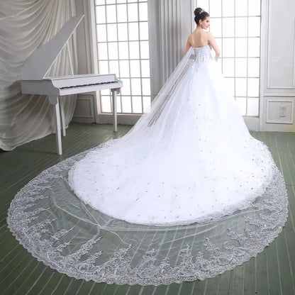 100% Real Image!  Luxury Ball Gown Wedding Dresses Sweetheart Crystal Beaded Tulle Royal Wedding Gowns Cathedral Train Lace Up Back