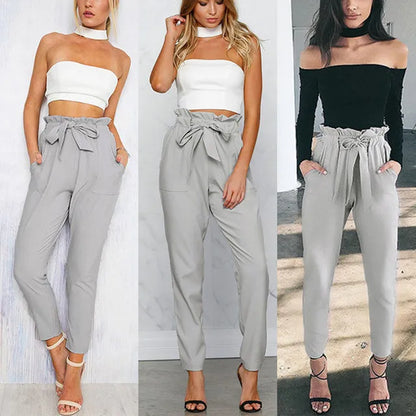 Fashion Pants Women High Waist Elastic Harem Pants Casual Chffion OL Lady Ankle -length Capris Trouser Women Clothing Pencil Pants