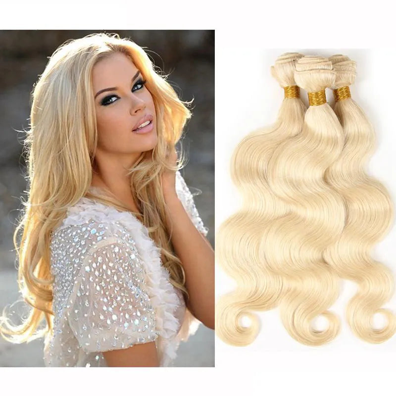 Brazilian Body Wave Human Hair Weaves 613 Blonde Two Tone Color Full Head 3pcs/lot Double Wefts Remy Hair Extensions