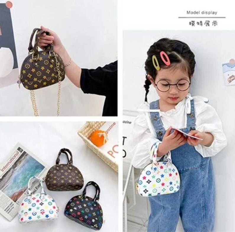 Flowers Printed Children Pattern Letters Single Shoulder Handbags Cylinder Pillow Designer Girls Circular Bucket Bags Kids PU Leather