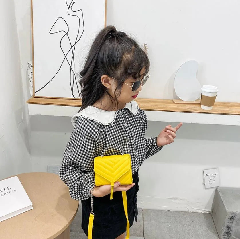 Fashion Girls PU Leather Single Shoulder Handbags Mini Messenger Chain Change Purse Children Baby Designer Letters Print Plaid Personality Cross Body Bags