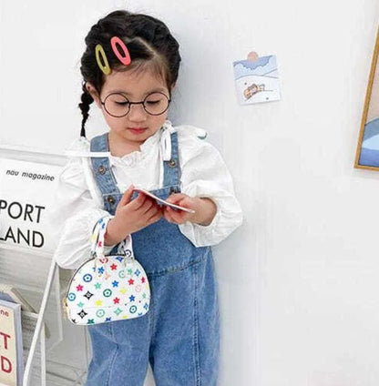 Flowers Printed Children Pattern Letters Single Shoulder Handbags Cylinder Pillow Designer Girls Circular Bucket Bags Kids PU Leather