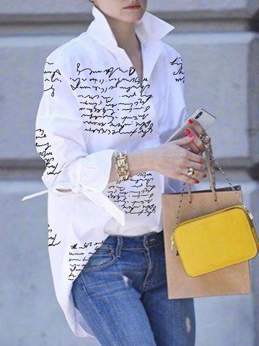 storexq Original Loose Letter Printed White Blouse Top