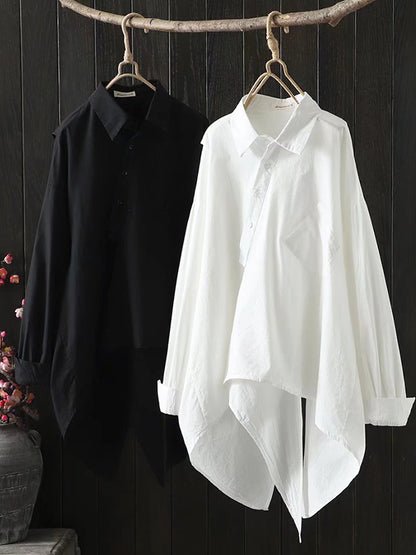 storexq Urban Loose Black White Long Sleeves Irregular Blouse