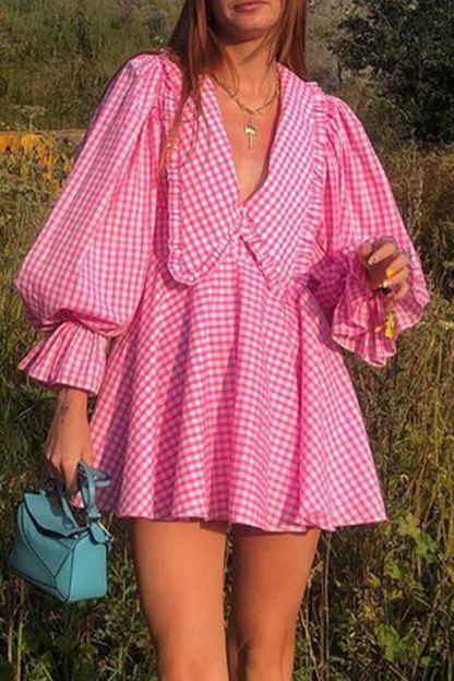 Sweet Cute Plaid Zipper Peter Pan Collar A Line Dresses