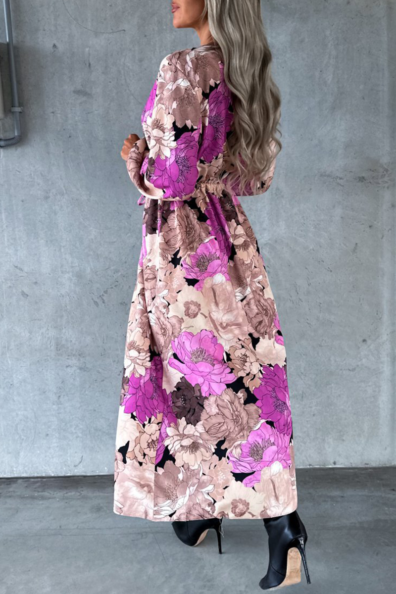 Elegant Floral Slit V Neck Printed Dress Dresses